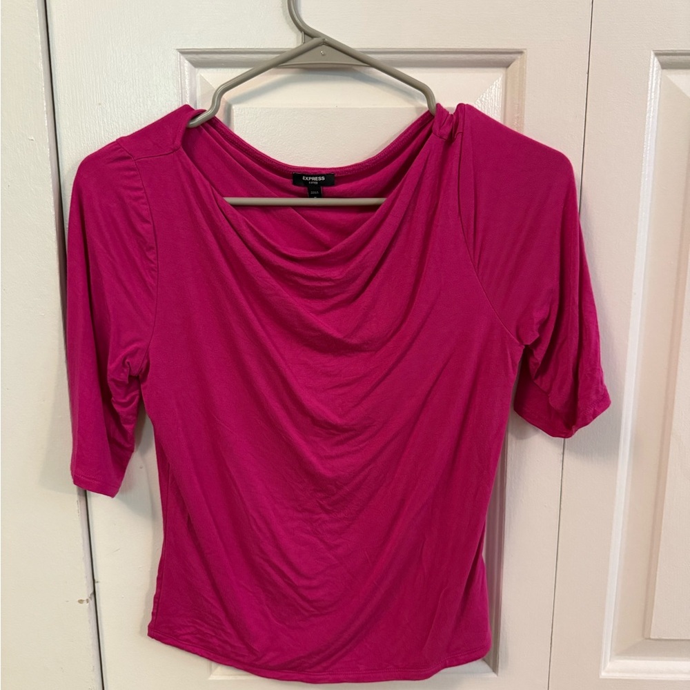 Express Fuchsia Drape Neck Blouse